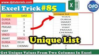 How To Get Unique Values From Two Columns In Excel  Excel Tips & Tricks  dptutorials