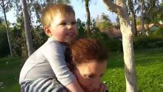 Baby has an unexpected reaction to a shoulder ride