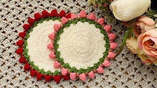 مفرش كروشيه دائري _ كوستر اطباق _ كوستر اكواب _ Easy crochet 3d flower coasters tutorial