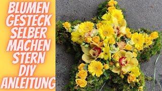 Floristik Anleitung Stern aus Blumen selber machen - Blumengesteck in gelb DIY - mit dem Blumenmann