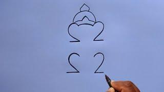 How To Draw Lord  Ganesh With 2222  How To Turn 2222 Into God Ganpati Drawing Step By Step