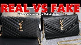 Real vs Fake Saint Laurent Monogram Chain Wallet WOC Calfskin Leather Grain Finish