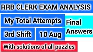 RRB Clerk 3rd shift Analysis l My Attempts l With detailed Solution Of Every Puzzle l