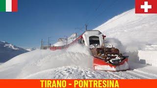 Winter Cab Ride Tirano - Pontresina Rhaetian Railway Bernina railway line - Switzerland Italy 4K