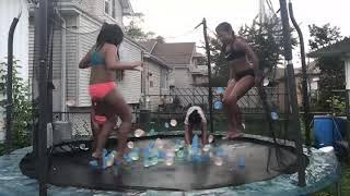 Trampoline with water balloons  