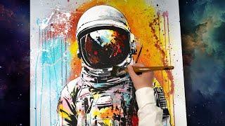 Galactic Exploration in Pop Art Stencil Astronaut   Chromatic Journey