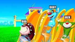 Water Slide Challenge Between Oggy And Jack And BoB  Rock Indian Gamer 