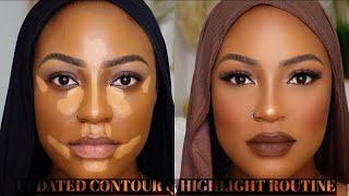 DETAILED FLAWLESS FULL GLAM MAKEUP TUTORIAL  UPDATED CONTOUR AND HIGHLIGHT ROUTINE #woc #darkskin