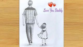 Fathers day special drawing   Easy way to draw Father and Daughter -step by step