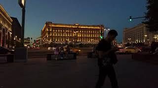 Evening walk on Nikolskaya. Moscow Russia. 4K