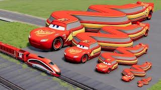 Big & Small Long Snake Lightning Mcqueen vs Trains  BeamNG.Drive