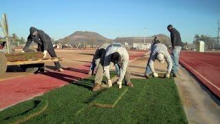 Inilah proses instalasi rumput lapangan di stadion