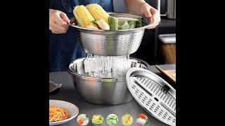 3-in-1 stainless steel dish drainer with vegetable cutter