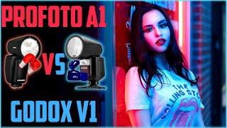 Profoto A1 vs  Godox V1  Zoom Li-on X   Round Head Flash Speedlight Comparison