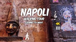 Naples Italy  Walking Tour Guide Evening To Night 4K - Captions & Music