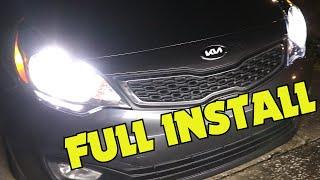 Kia Rio Headlight Assembly and LED bulb Installation 2012-2017