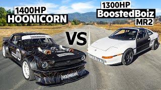 BoostedBoiz 1300hp Toyota MR2 vs Lia Blocks AWD 1400hp Mustang  Hoonicorn vs The World 2