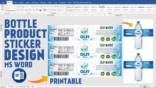 Water Bottle Label Design In Ms Word Hindi Tutorial  Product Lebel Sticker Design in Ms Word