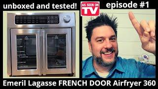 Emeril Lagasse FRENCH DOOR Airfryer 360 review. unbox burn off and airfry 398