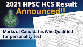 2021 HPSC HCS Result Out  Marks of Candidates Who Qualified  for personality test.