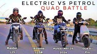 Pulsar NS125 2024 Vs Hero Xtreme 125R Vs Tvs Raider 125 Vs OLA S1 Pro  Epic Quad Battle  Dho Dala