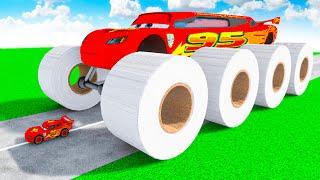 McQueen Transforming to GIANT TOILET PAPER wheels BIGFOOT BTR McQueen in Teardown