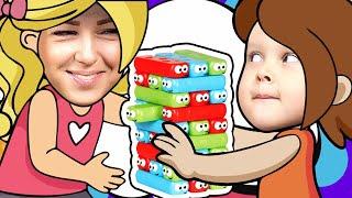 JENGA CHALLENGE Worms Building a Tower Kids Video Games for kids
