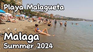  Malaga City Spain Beach Walk Playa Malagueta Summer 2024 Costa Del Sol Andalucia 4K UHD