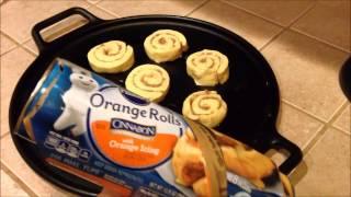 Lodge Baking Sheet - Cinnamon rolls with orange icing cheater rolls