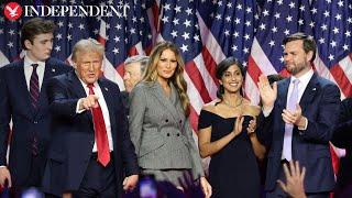 Trump joined by Melania Baron and Trump children on stage at election party