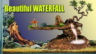 Artificial waterfall sand under water with bonsai  Air terjun buatan aquascape dengan bonsai