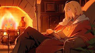 HOWLS MOVING CASTLE ASMR relax piano music fireplace rain  Reading Study & Focus  NijiSounds