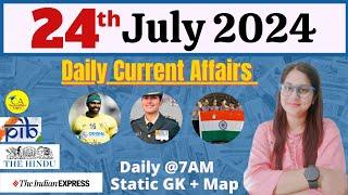 24 July 2024 current affairs  हिंदी+English  SSC Railway bankinggroup D & other exams