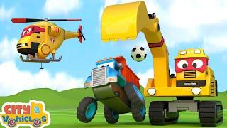 Road Repair by super roller truck - drill truck Wheel Loader and Dump Trucks for Kids.