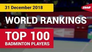 Worlds Top 100 badminton players on BWF World Rankings - 31 December 2018