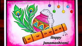 Janamashtami Drawing Easy  Krishna Janamashtami Poster Drawing  Happy Janamashtami Special drawing