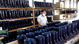 Mass Production Process of Making Rubber Boots. Gumboots Factory in Korea.