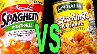 Spaghettios vs Aldi Bon Italia Pasta Rings & Meatballs FoodFights Canned Spaghetti Food Review