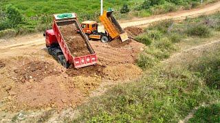 New Project Dozer Push land Clearing forests Road Making and 5tons Dump truck unloading land