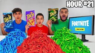 Last To Stop Eating ONE COLORED TAKIS While Playing Fortnite Wins V-Bucks RED VS GREEN VS BLUE