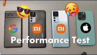 Xiaomi 12T Pro vs Xiaomi 12T vs iPhone 13 Pro vs Pixel 6 - Boot Up Geekbench Throttling Test