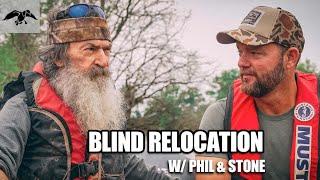 The work starts now  Phil & Jay Stone spend the day relocating duck blinds for the upcoming season