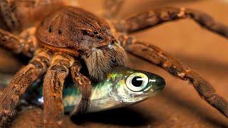 An unusual spider that preys on fish and frogs.