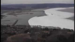 Tsunami at Kuji port Iwate Prefecture helicopter view