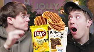 British Guys Try DUTCH SNACKS  they have the BEST names 