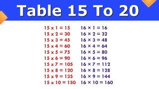 15 se lekar 20 Tak pahada  Table Of 15 To 20  15 to 20 Table  Multipliction table 15 to 20