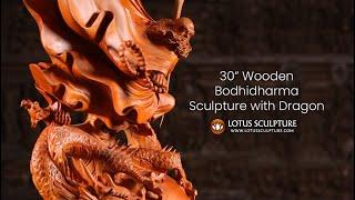 30 Wooden Bodhidharma Sculpture with Dragon www.lotussculpture.com