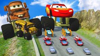 Big & Small Lightning Mcqueen Monster Trucks vs Tow Mater Monster Trucks  BeamNG.Drive