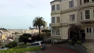 Steep drive down Lombard Street San Francisco California