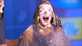 Beautiful woman gets pied on a morning talk show